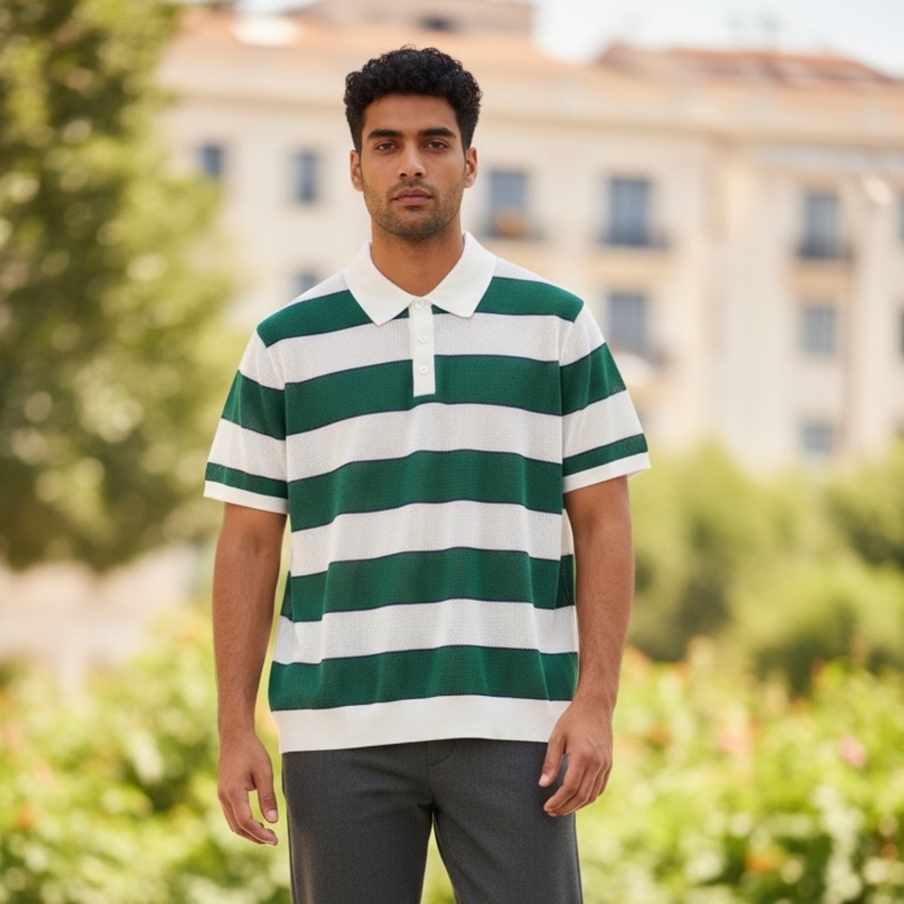 Brooks Brothers Men’s Striped Knit Polo Shirt NWT Size Medium – 100% Cotton